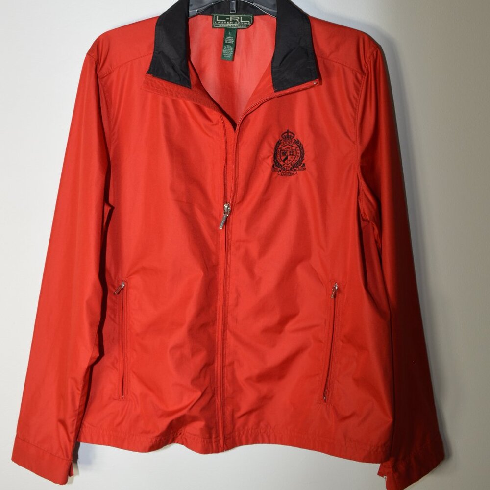 LAUREN RALPH LAUREN ACTIVE JACKET WINDBREAKER BLACK CREST LIGHT L RED